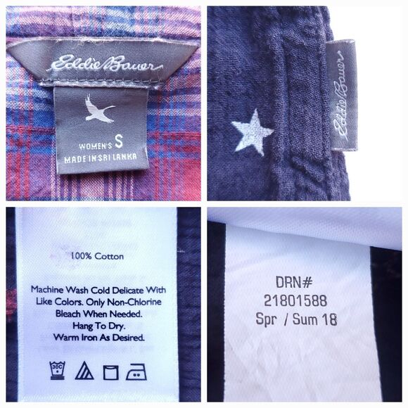 Eddie Bauer Sleeveless Top Sz S Navy Blue Red White Stars Plaid Trim 4th of July - Picture 4 of 8